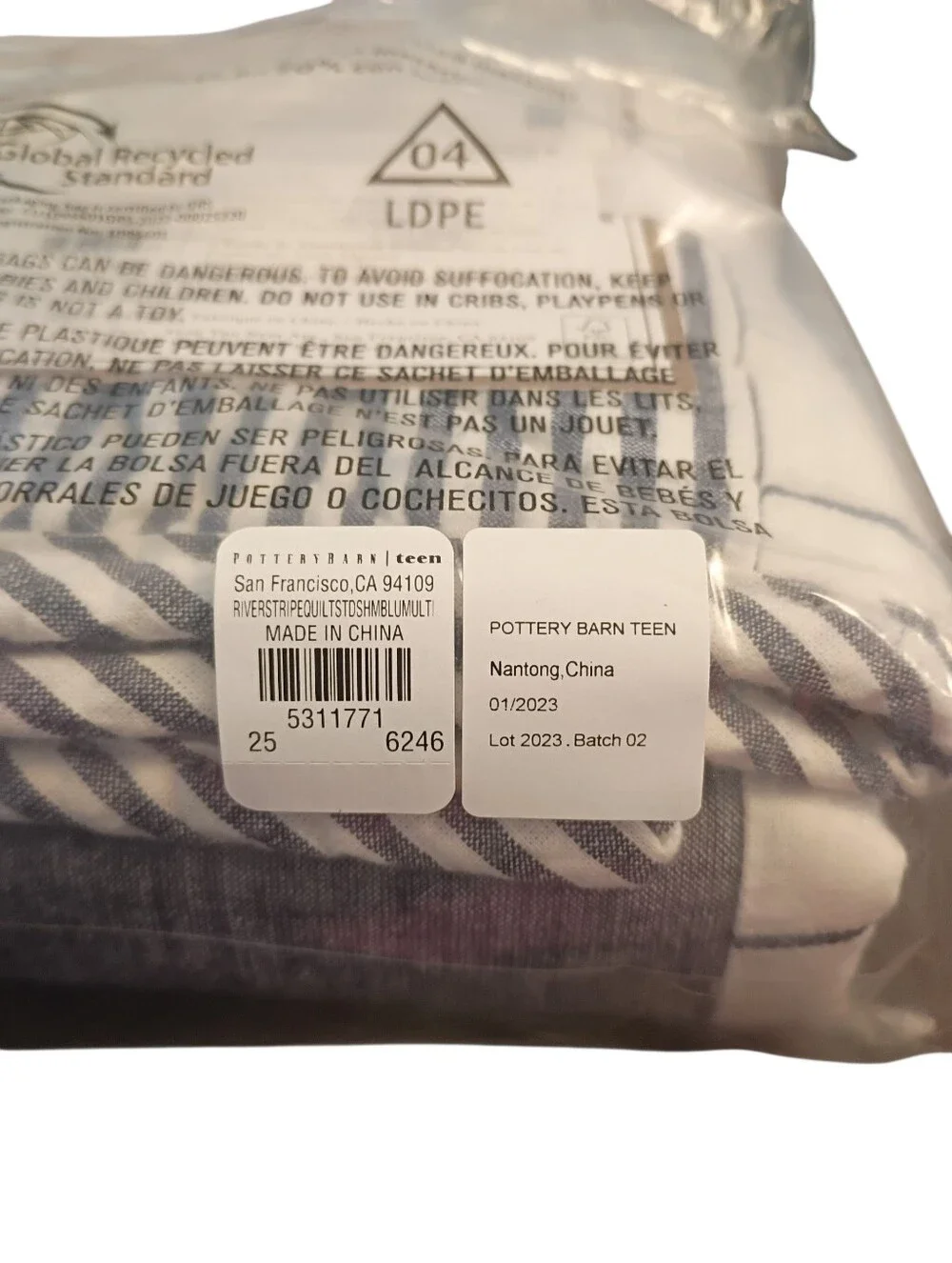 Pottery Barn Teen River Stripe Quilted Standard Sham 20